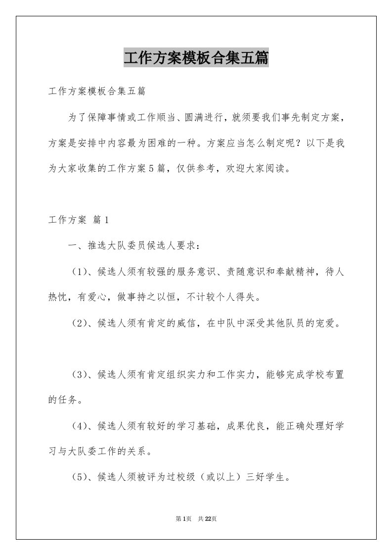 工作方案模板合集五篇例文0