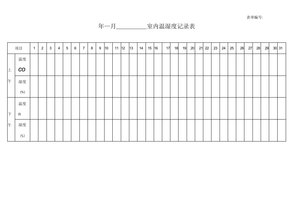 实验室温湿度记录表