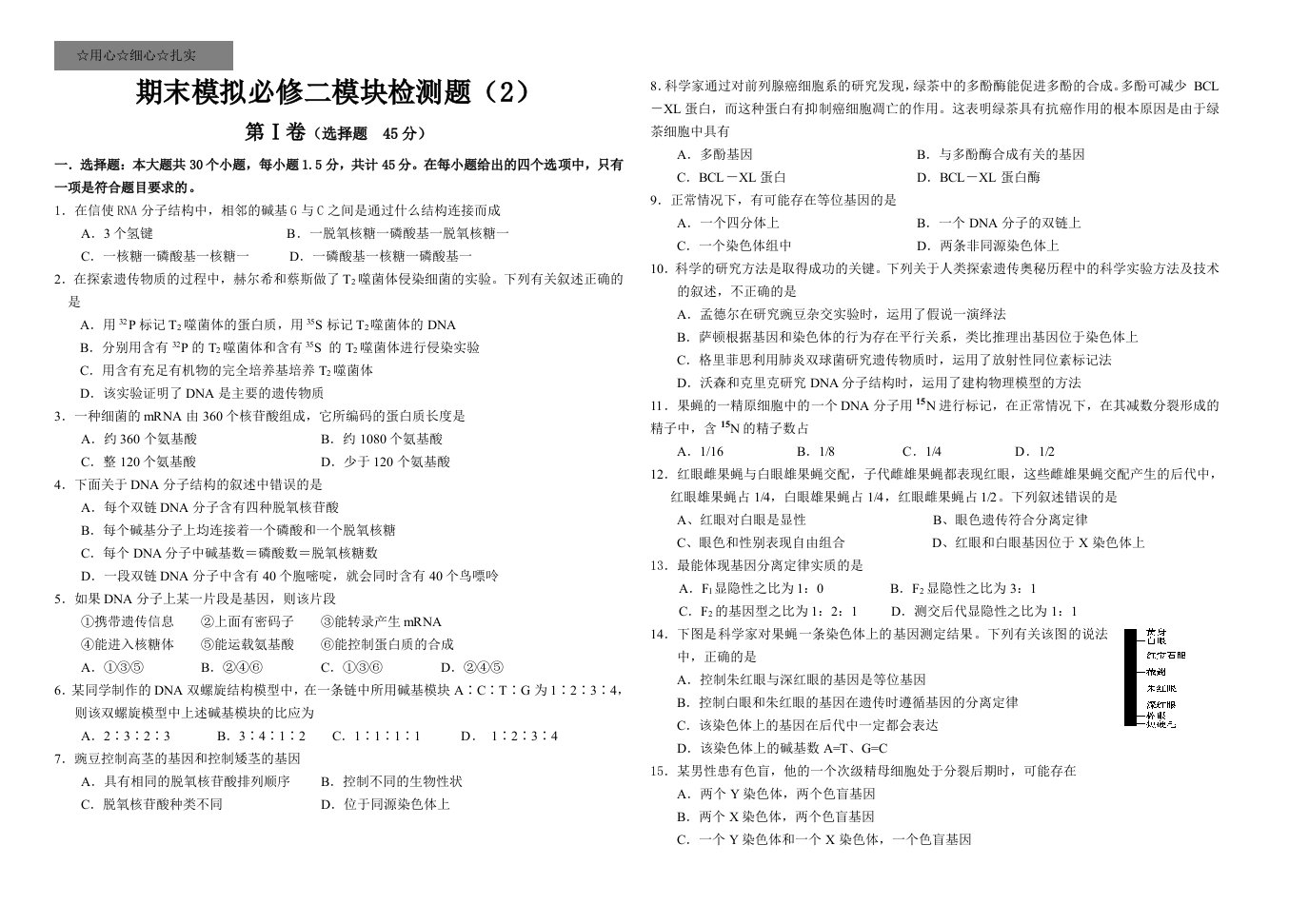 人教版高中生物必修二模块测试题