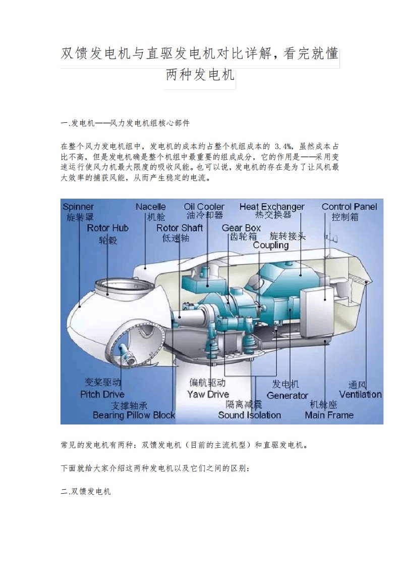 双馈发电机与直驱发电机对比详解