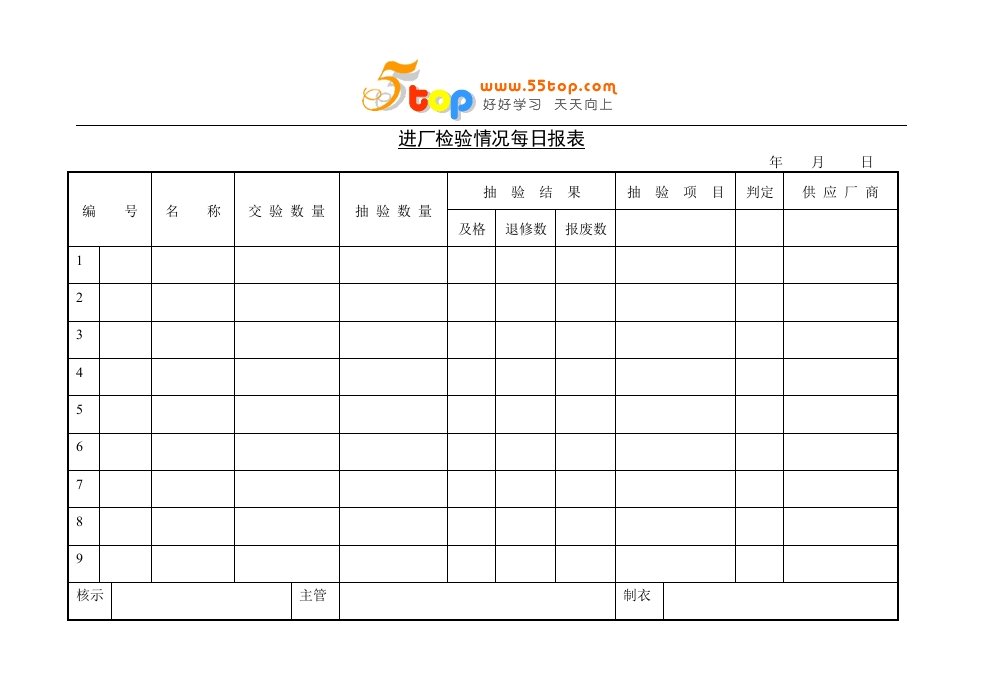 某公司全套质量管理表格-资料包》(41个doc)进厂检验情况每日报表-质量制度表格