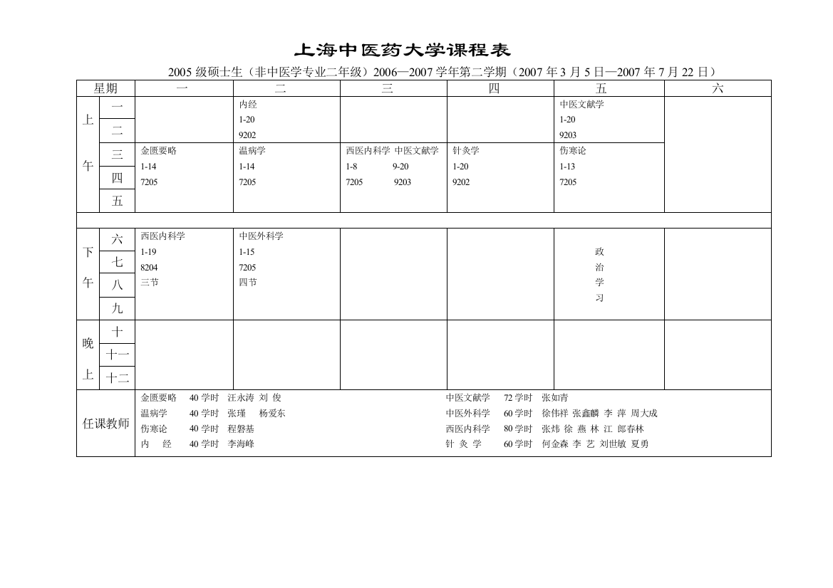 上海中医药大学课程表(4)