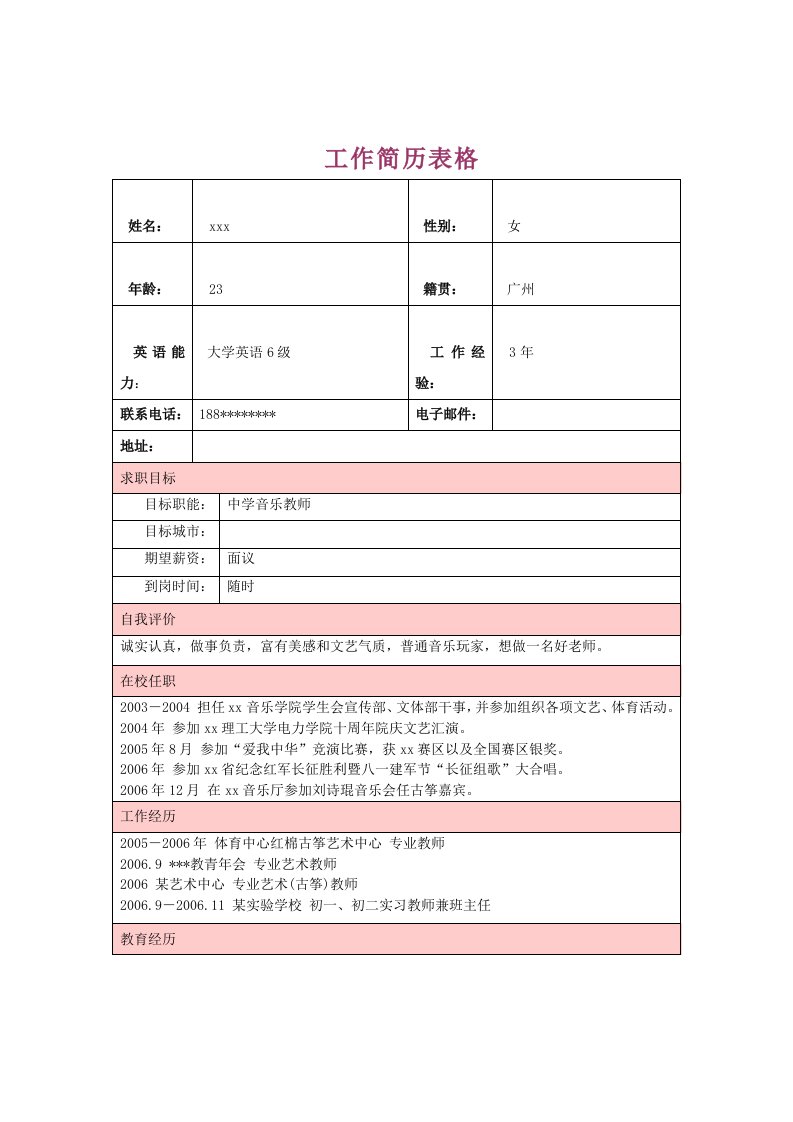 文员求职简历表格下载