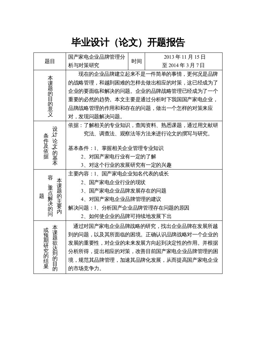 【精编】国产家电企业品牌管理分析与对策研究开题