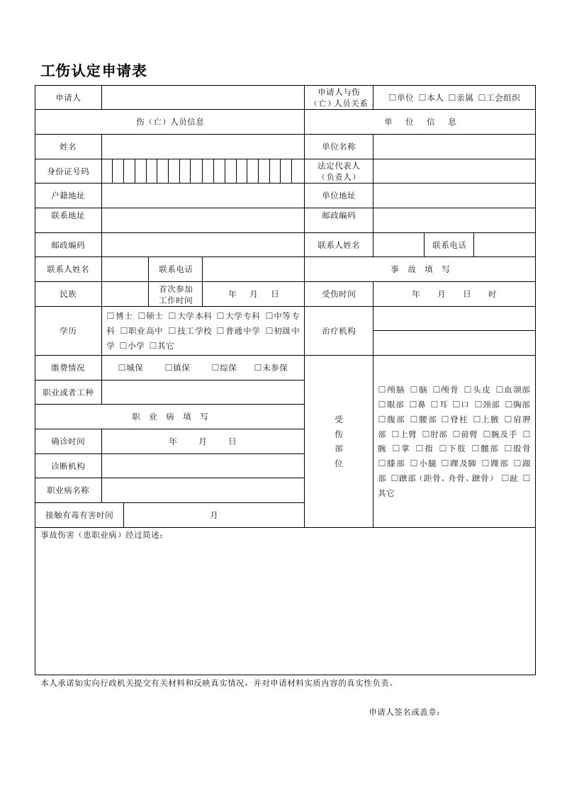 2012上海市最新工伤认定申请表