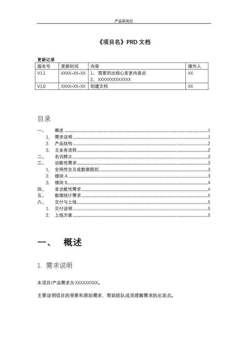 产品需求文档(PRD)模板