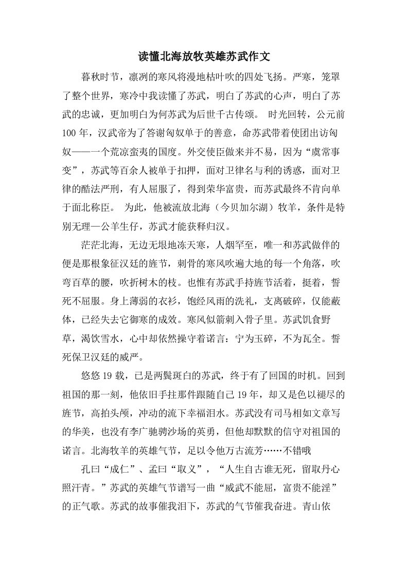 读懂北海放牧英雄苏武作文