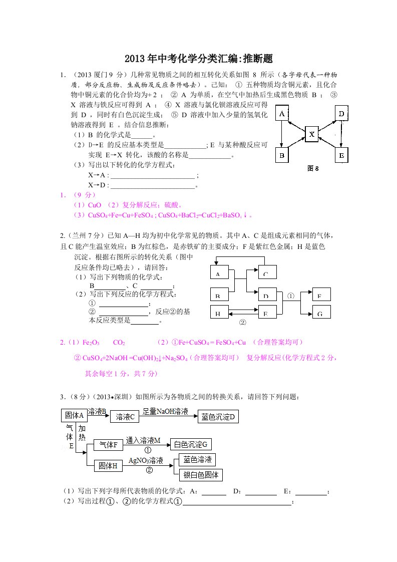 2013年中考化学分类汇编推断题