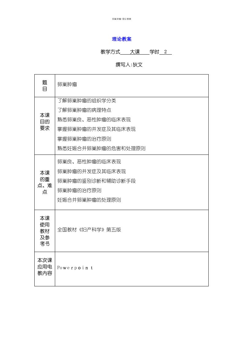 卵巢肿瘤-理论教案