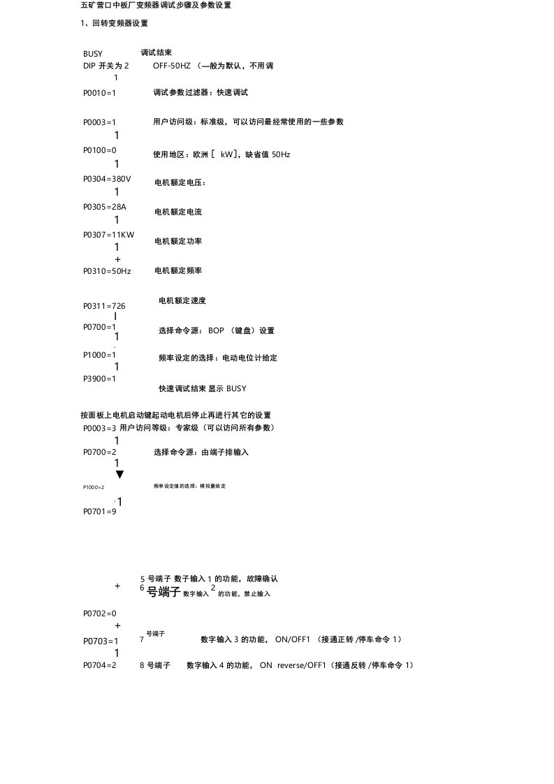 西门子变频器440调试步骤及参数设定