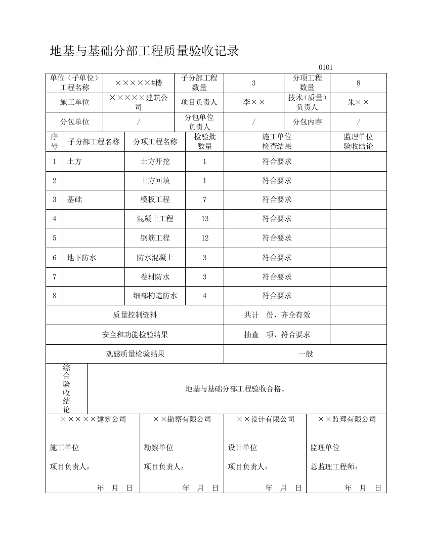 最新检验批表格