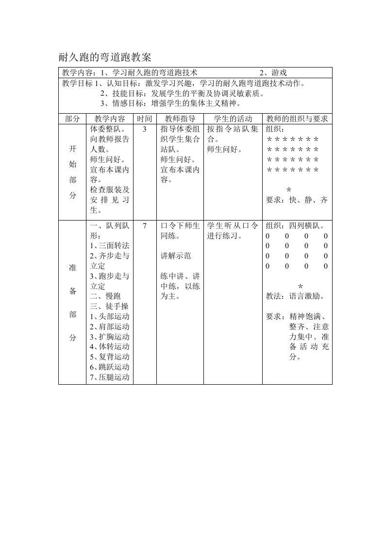 耐久跑的弯道跑教案