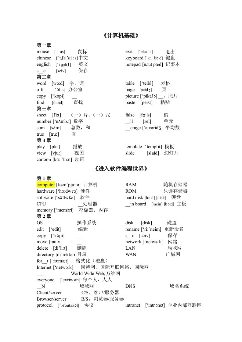 北大青鸟S1英语单词