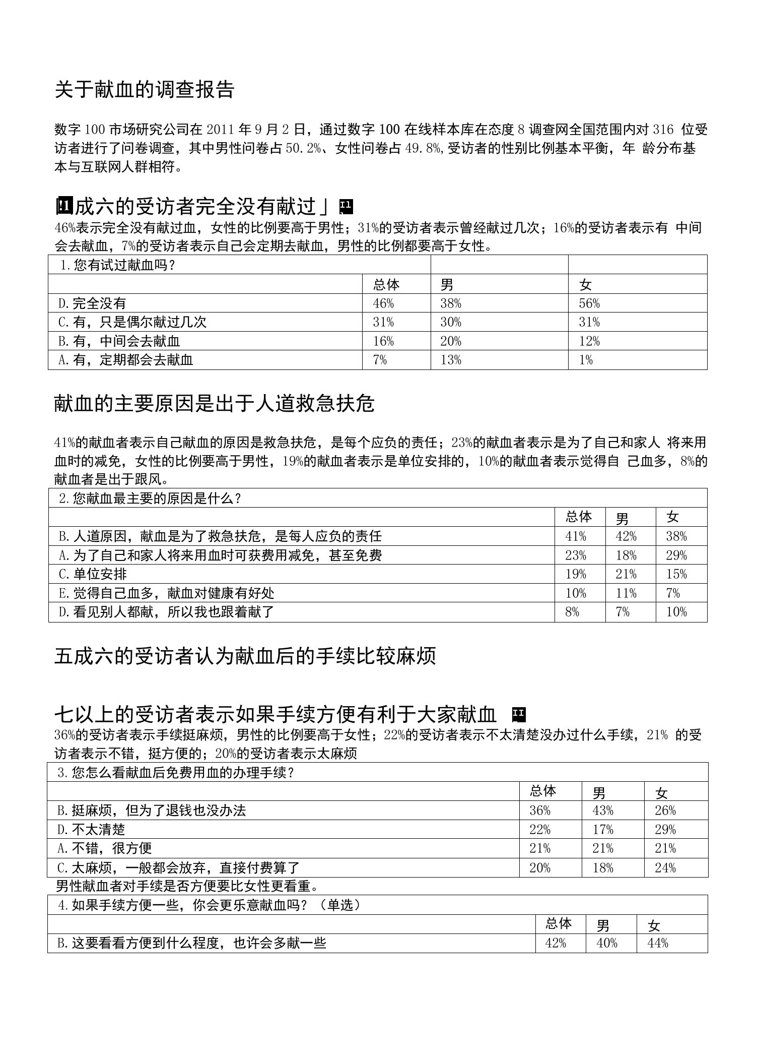 关于献血的调查报告