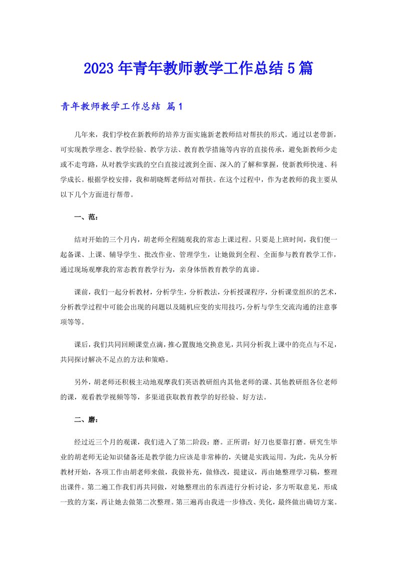 2023年青年教师教学工作总结5篇