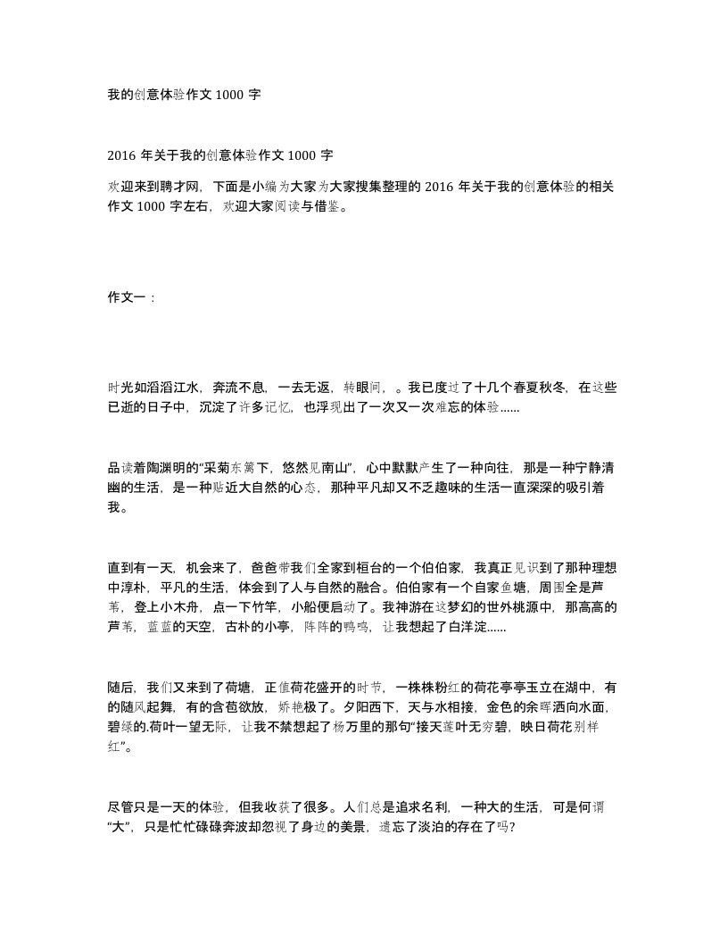 我的创意体验作文1000字