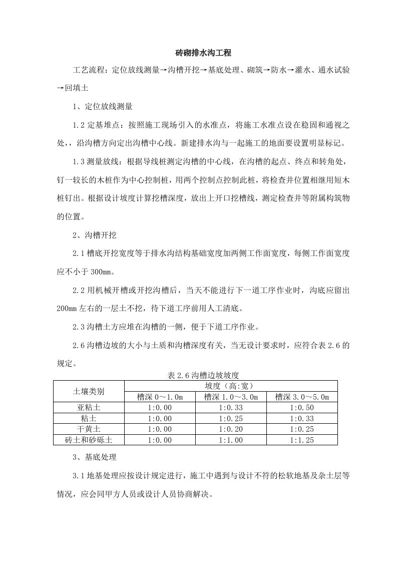 砖砌排水沟工程