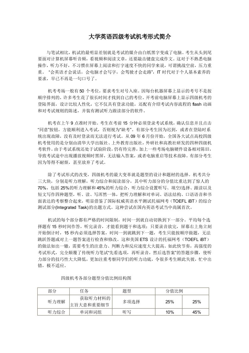 大学英语四级考试机考形式简介