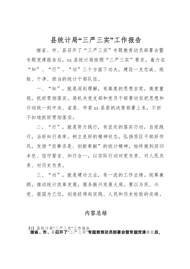 2022县统计局“三严三实”工作报告