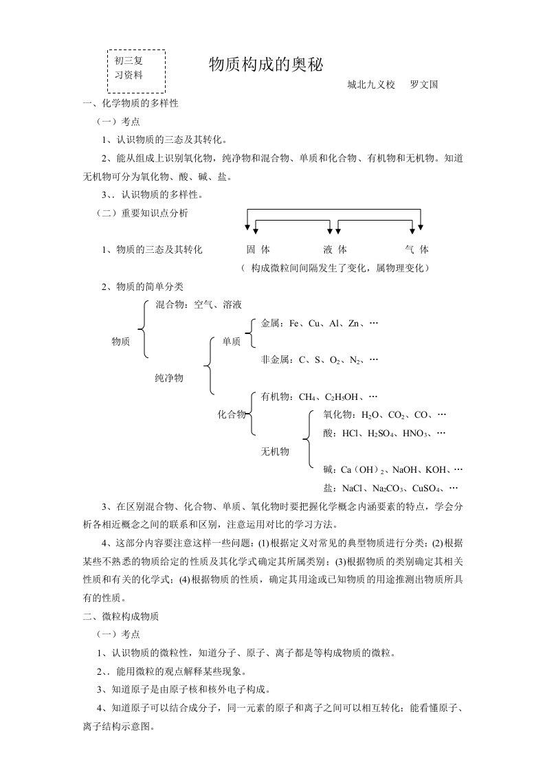 初三化学复习资料《物质构成的奥秘》