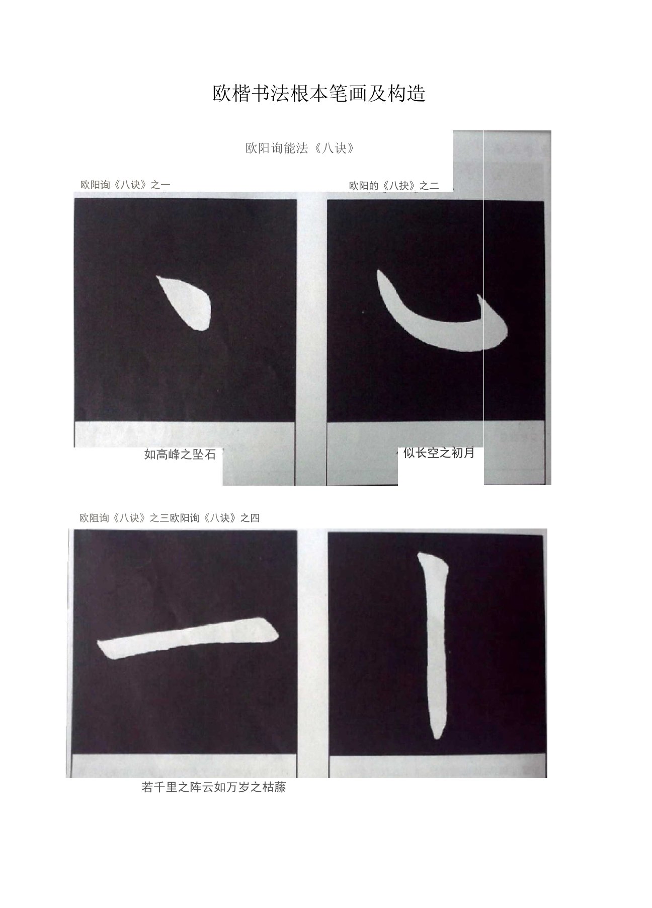 欧楷书法基本笔画及结构