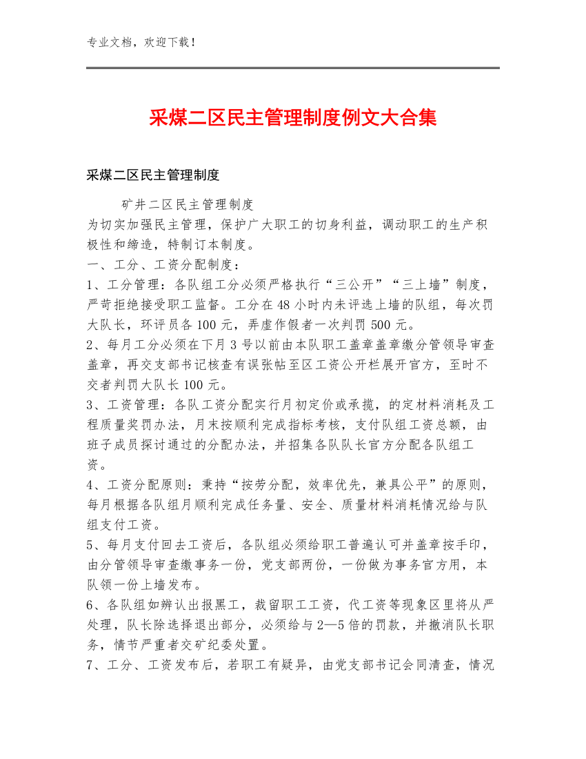 采煤二区民主管理制度例文大合集