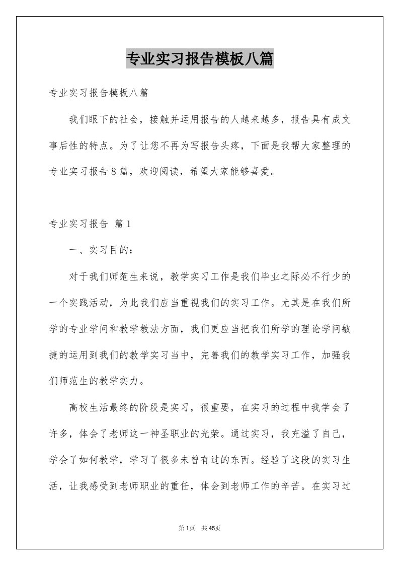 专业实习报告模板八篇例文