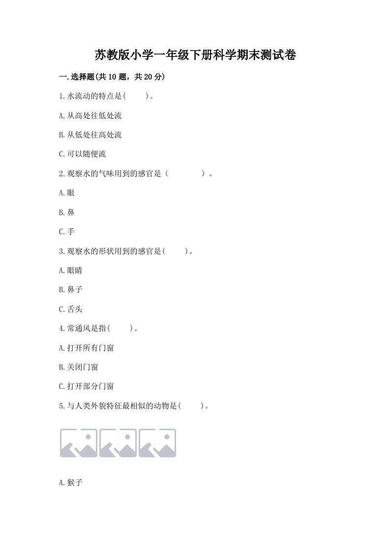 苏教版小学一年级下册科学期末测试卷必考题