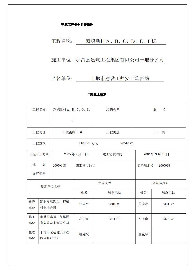 建筑工程安全监督报告