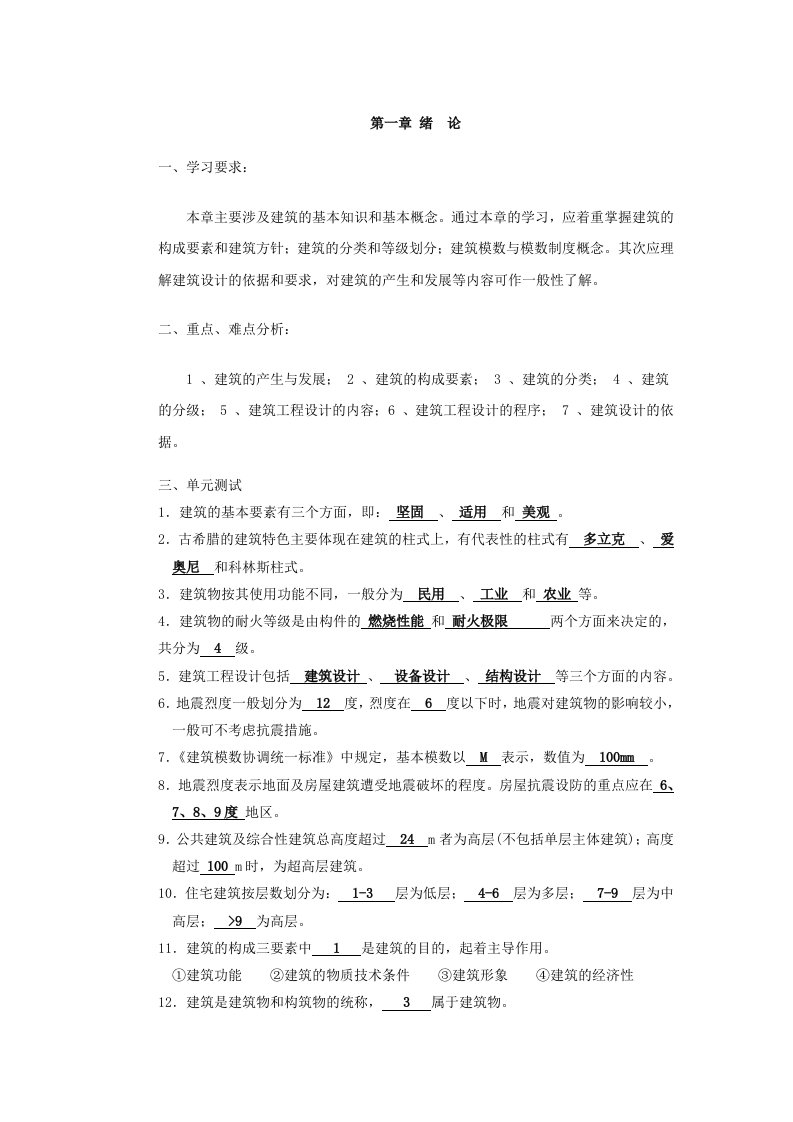 房屋建筑学章节复习资料