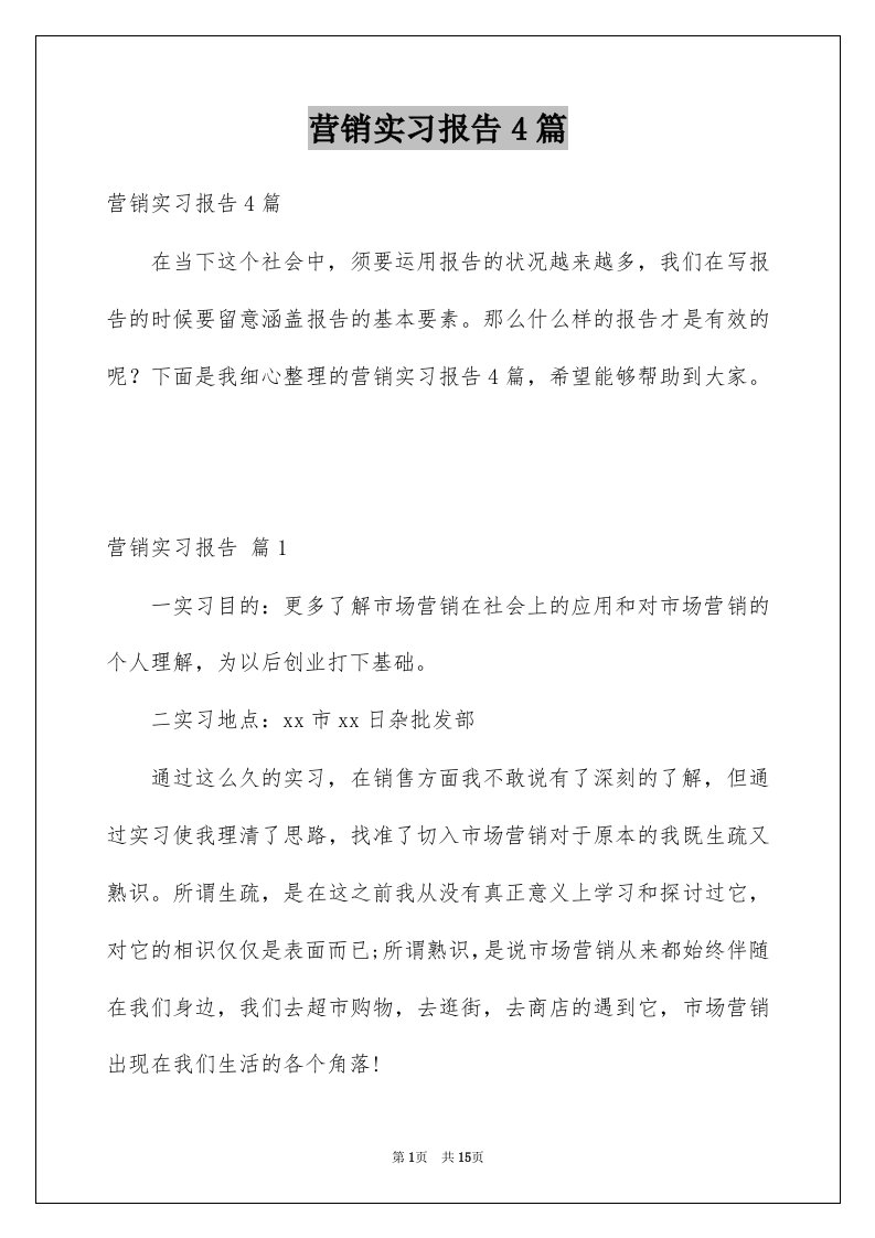 营销实习报告4篇范文