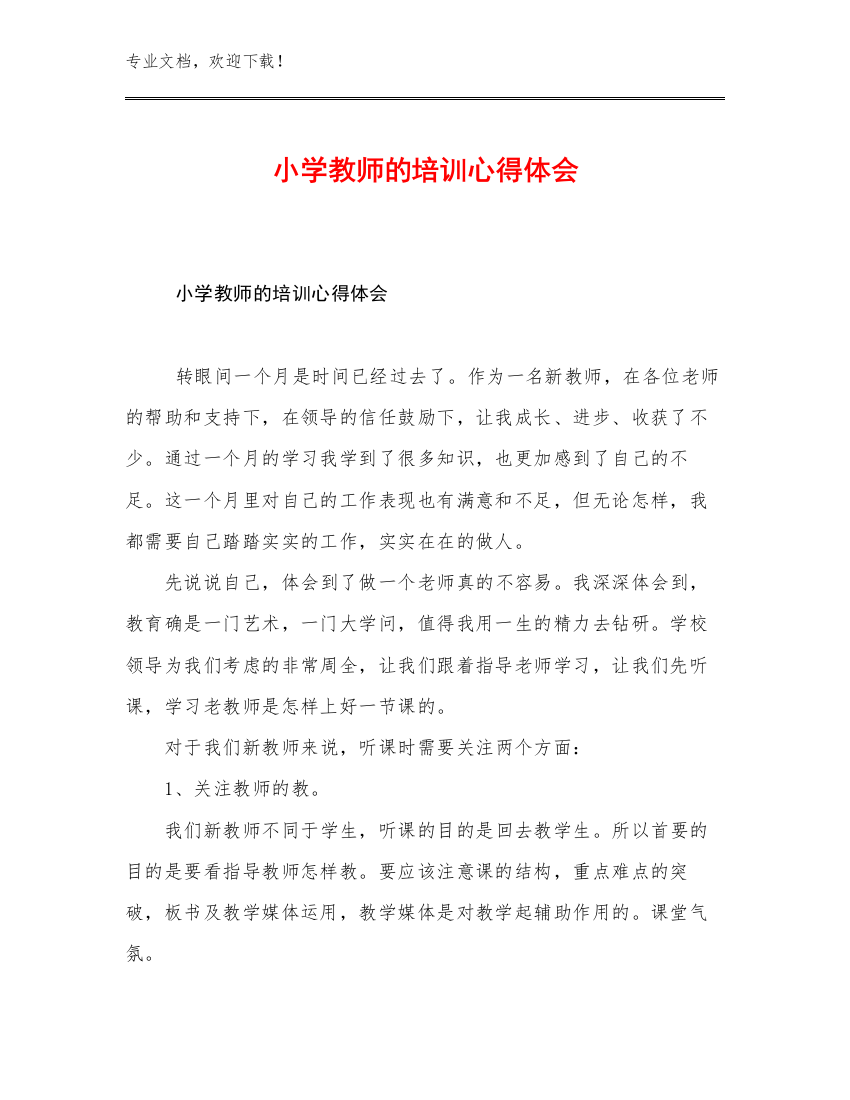 小学教师的培训心得体会例文20篇文档汇编