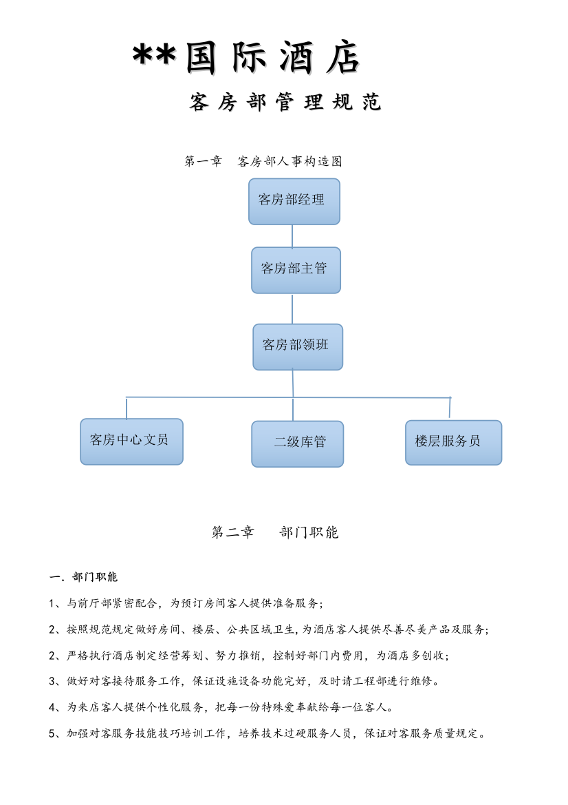 国际酒店客房管理规范手册样本