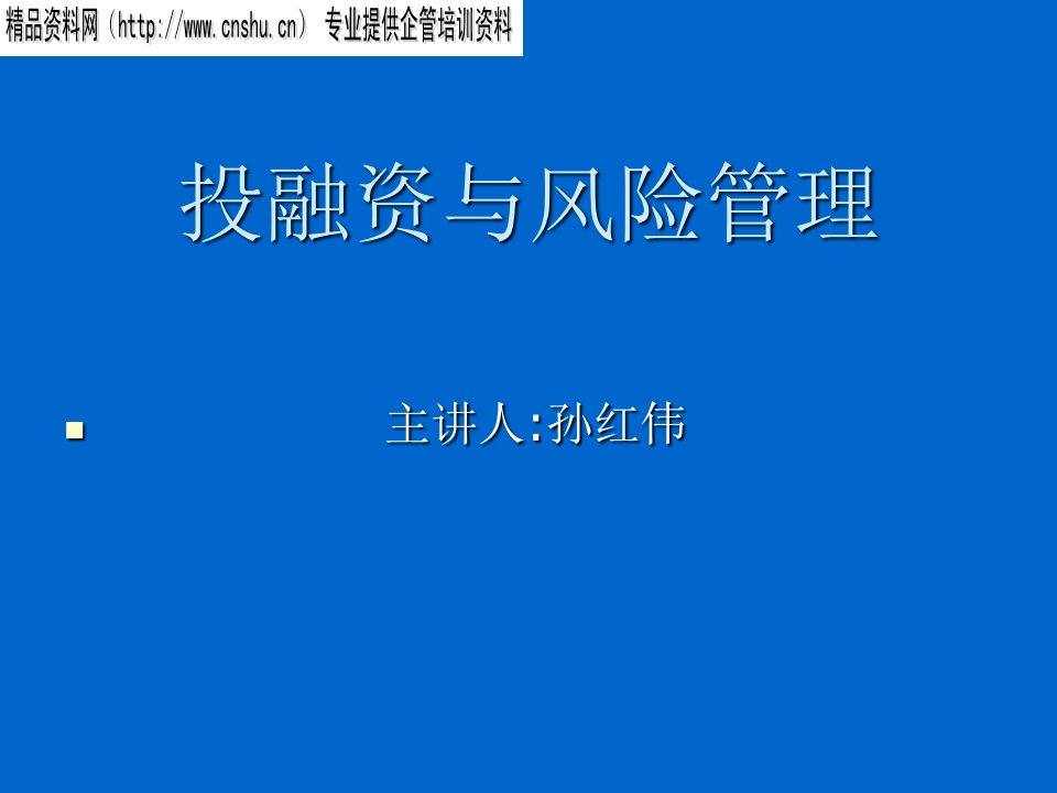 投融资与风险管理讲座(ppt)