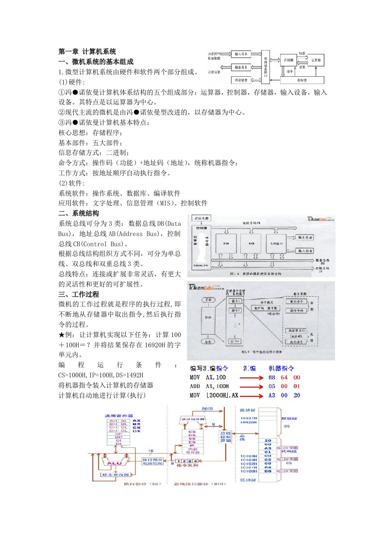 微型计算机原理及应用知识点总结