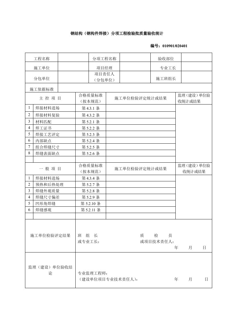 钢结构分项工程检验批质量验收记录