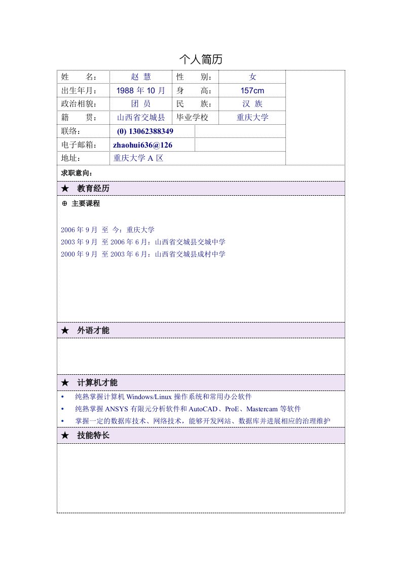 2022年优秀中英文简历模板范例