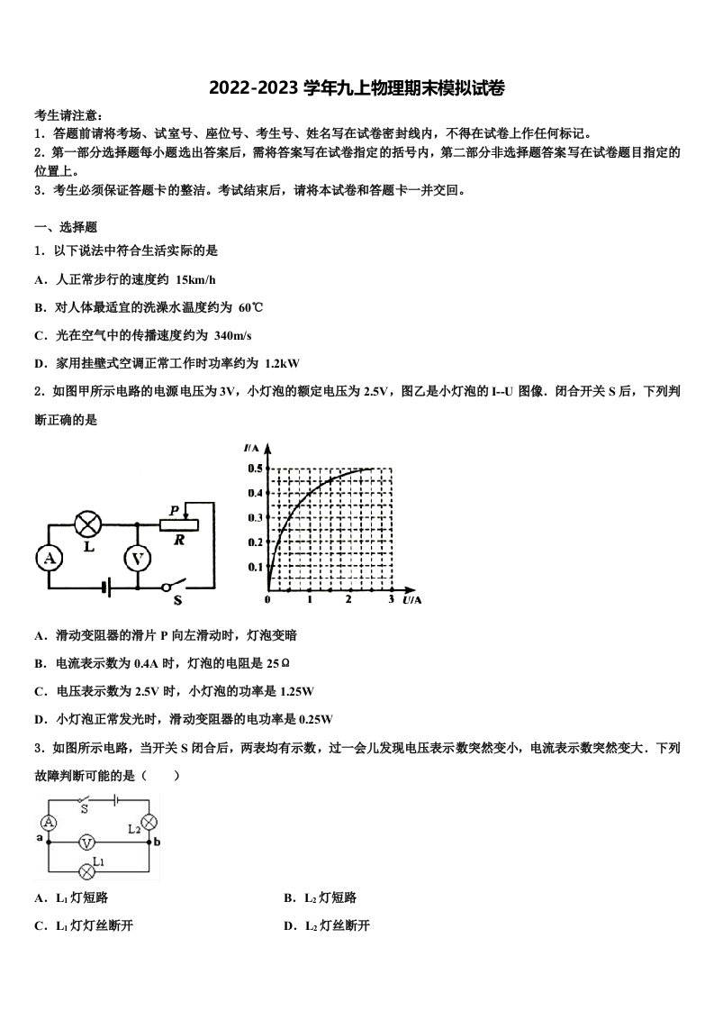 青海省西宁市海湖中学2022-2023学年九年级物理第一学期期末达标检测试题含解析