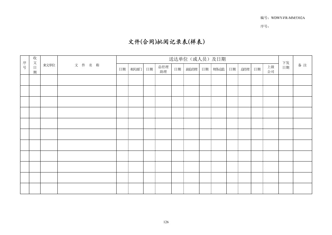 WDWY-FR-MM5302文件(合同)批阅记录表126