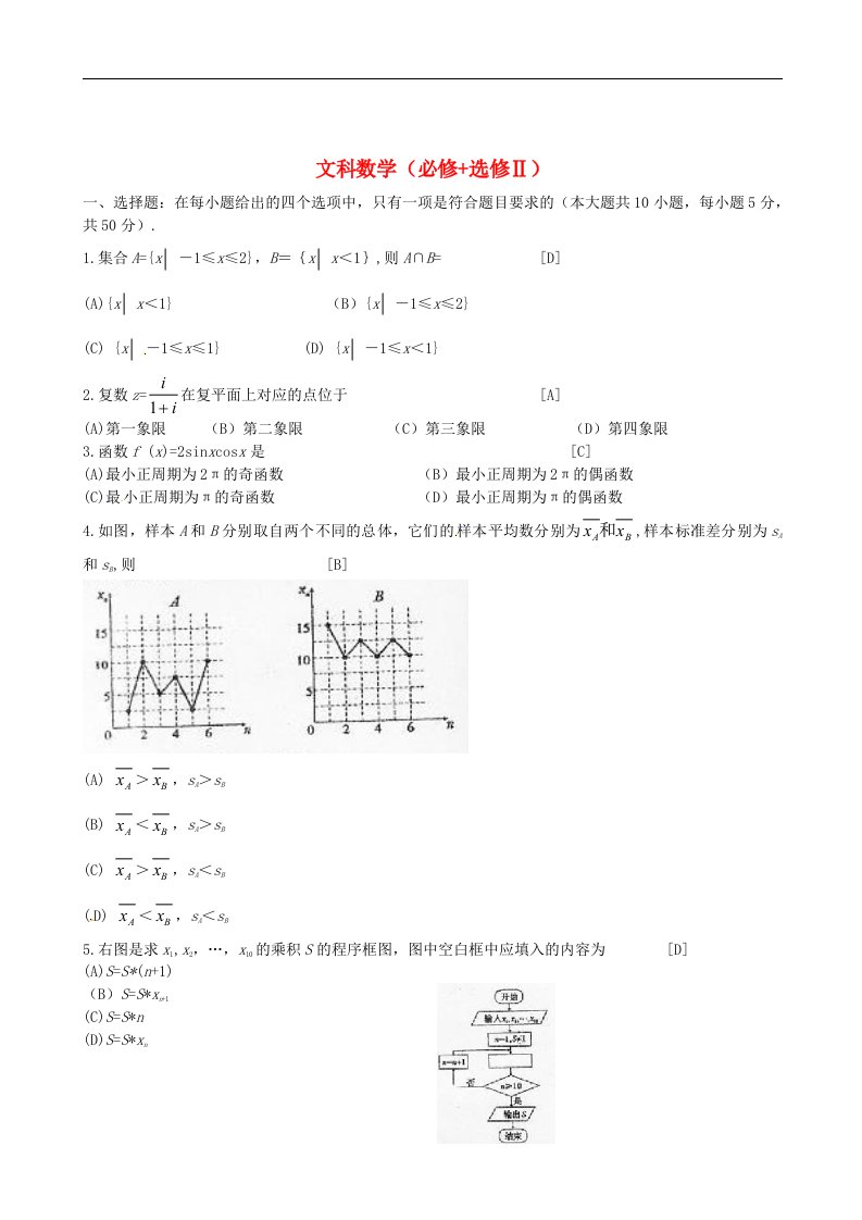 2020年普通高等学校招生全国统一考试数学文科试题陕西卷精校版通用