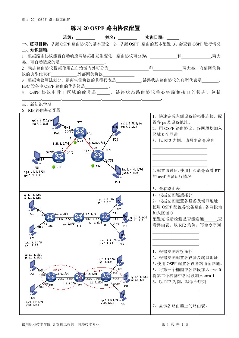 OSPF路由协议实训报告