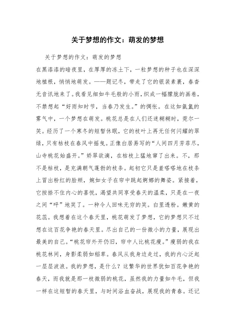 关于梦想的作文：萌发的梦想