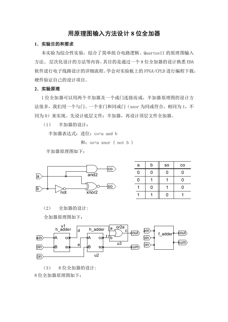 用原理图输入方法设计8位全加器