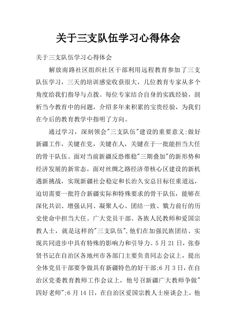 关于三支队伍学习心得体会