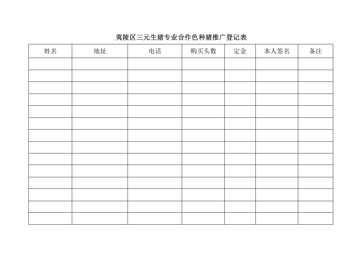 夷陵区三元生猪专业合作色种猪推广登记表