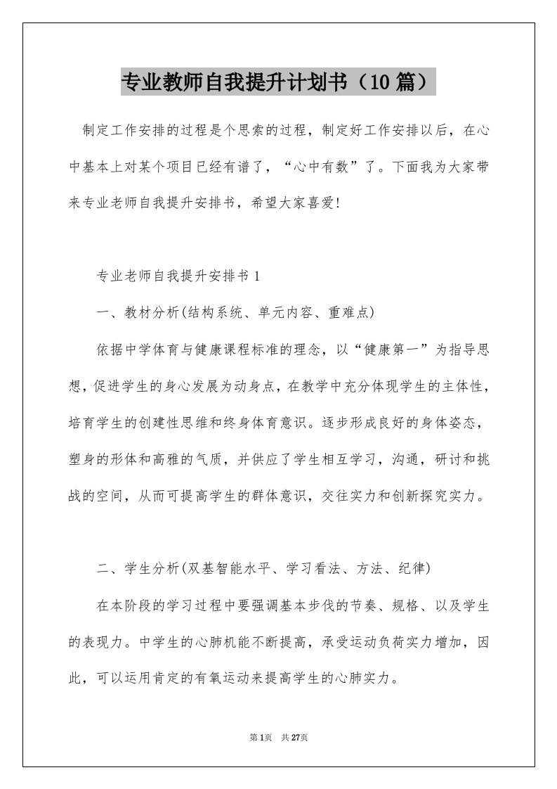 专业教师自我提升计划书10篇