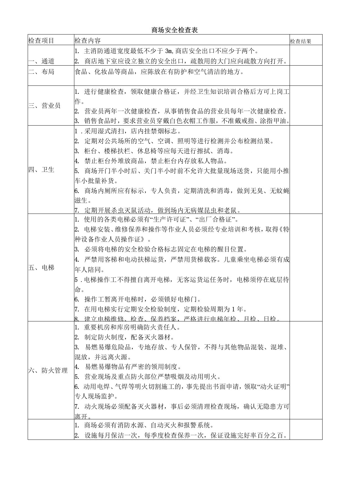 商场安全检查表