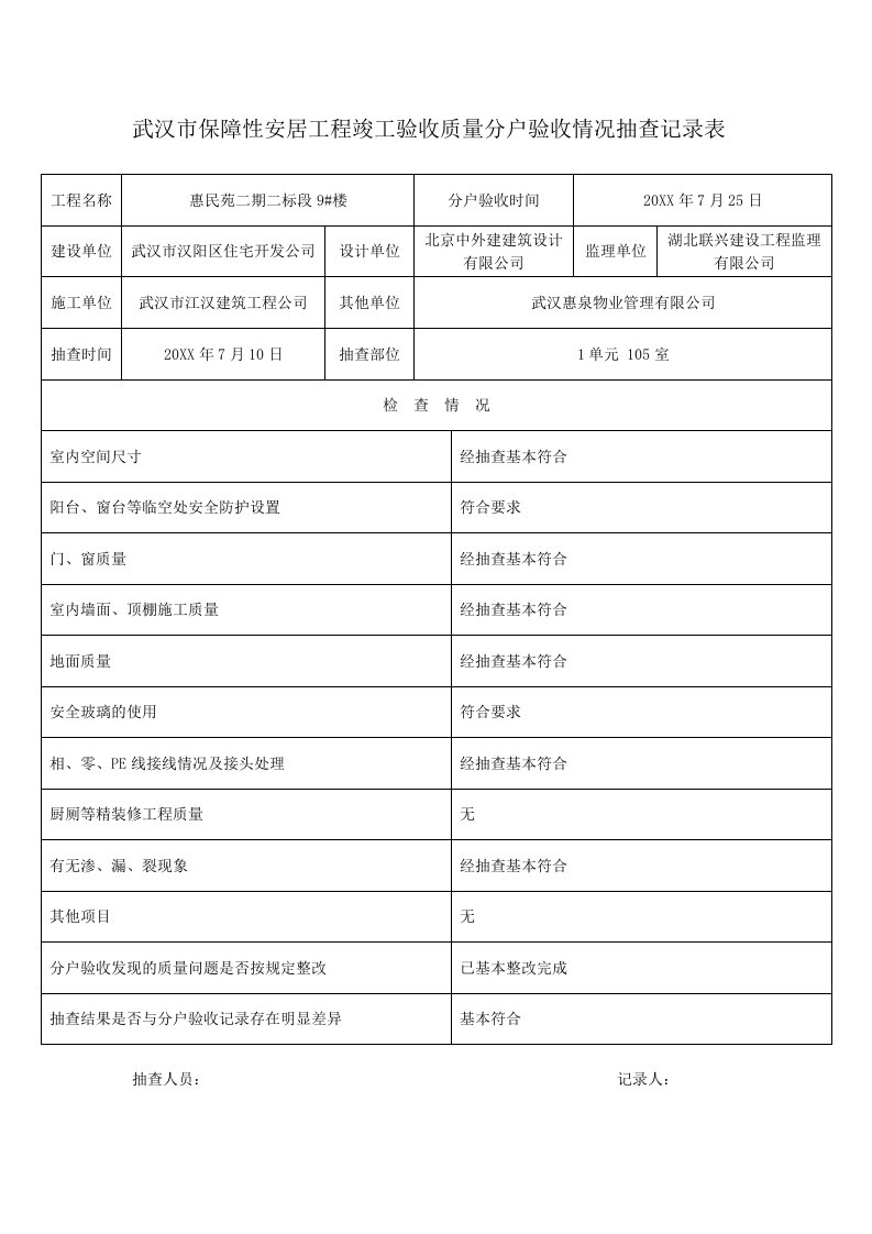 表格模板-分户验收抽查记录表1