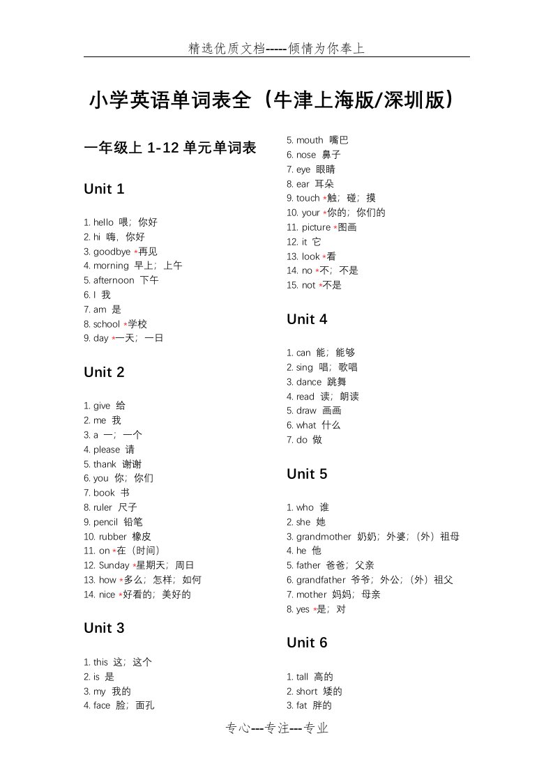 小学英语单词表全(牛津上海版深圳版)(共25页)