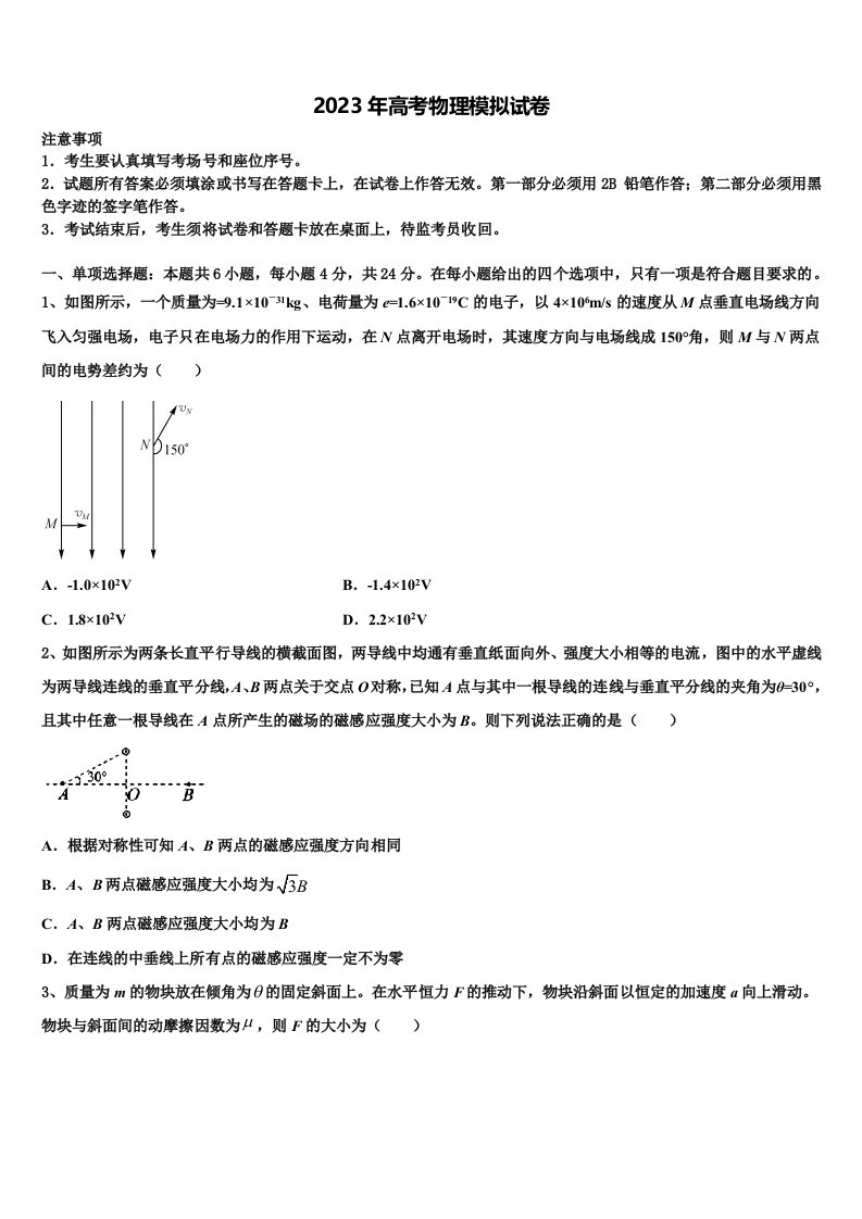 2023届上海市宝山区罗店中学高三下学期联合考试物理试题含解析